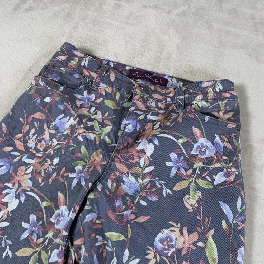 Gloria Vanderbilt Pants‎ Womens 4 Gray Floral Amanda Straight Leg Stretch Cotton - Picture 2 of 14